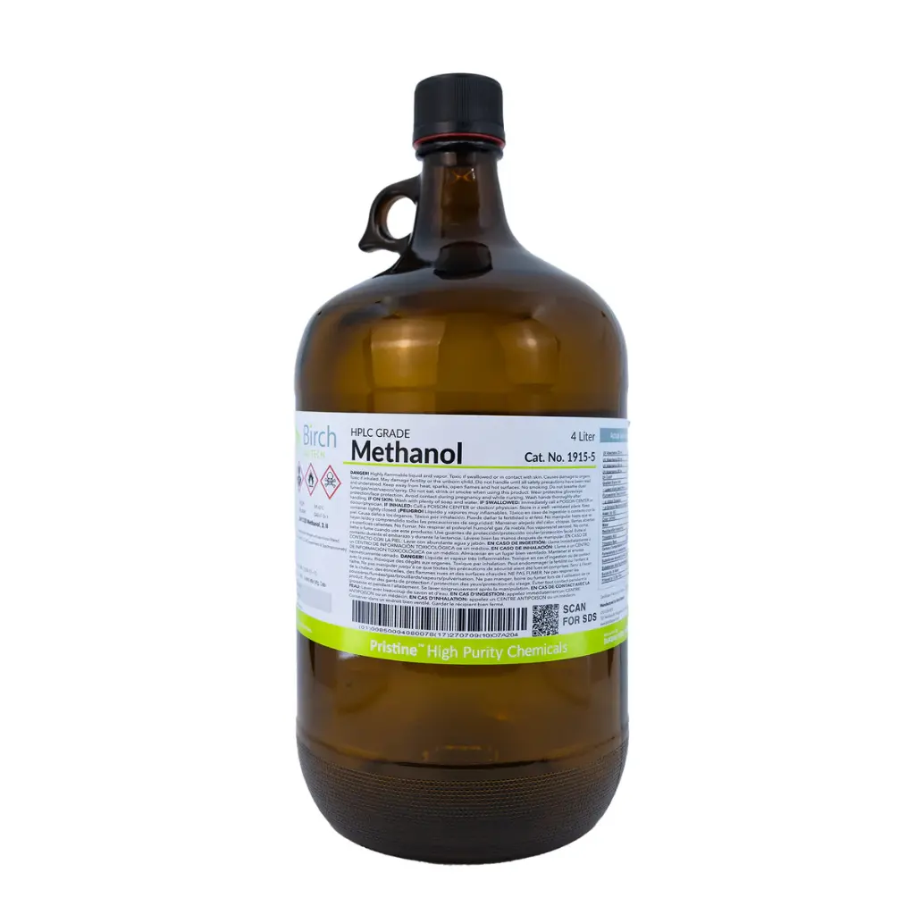 Methanol, HPLC Grade, >99.9%, 4 x 4L (Brand: Birch)