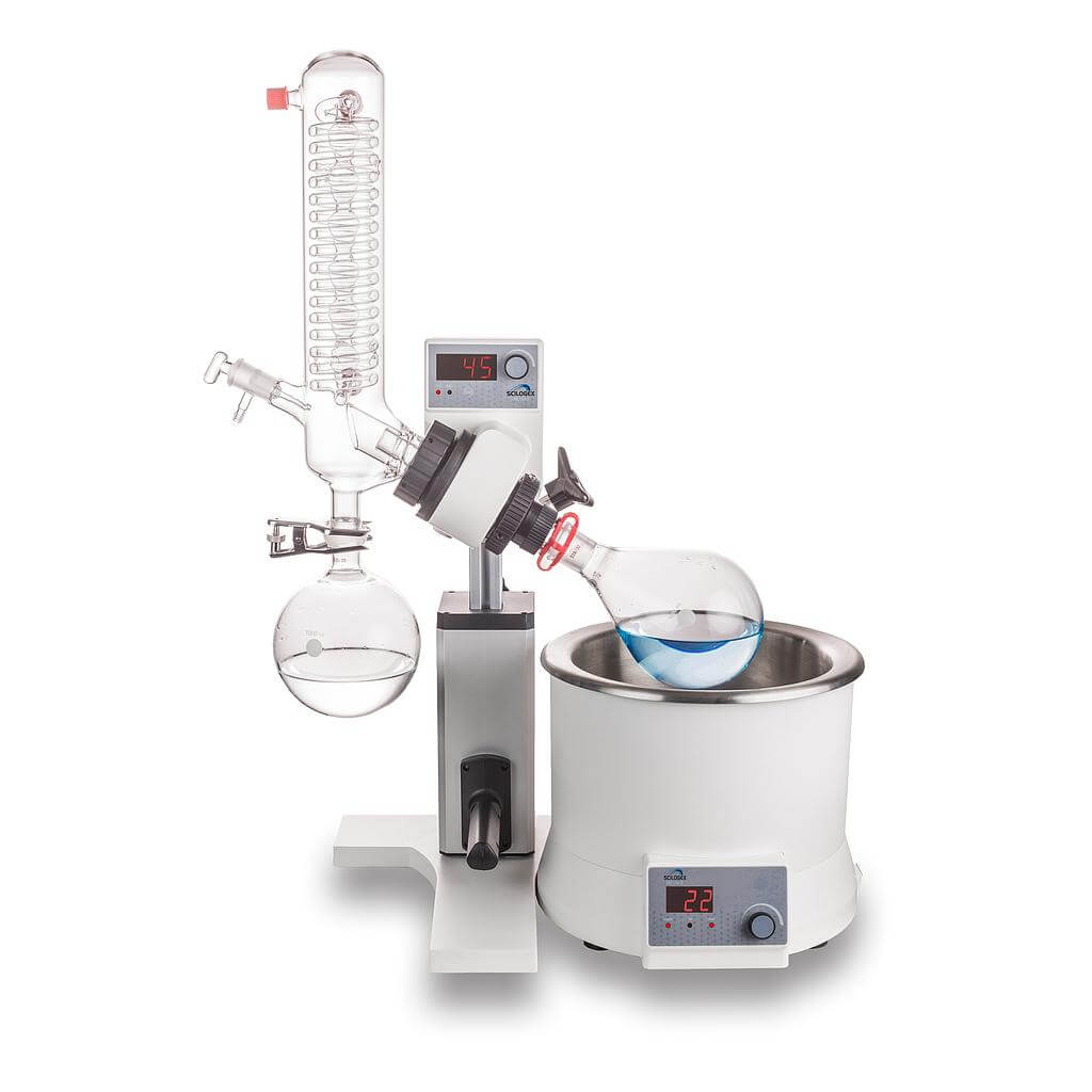 SCI100-S (R100-S) Rotary Evaporator including vertical coiled condenser, 5L bath, 1000ml evaporating flask NS 24/40 and 1000ml receiving flask KS 35/20, 110V, 50/60Hz, US Plug