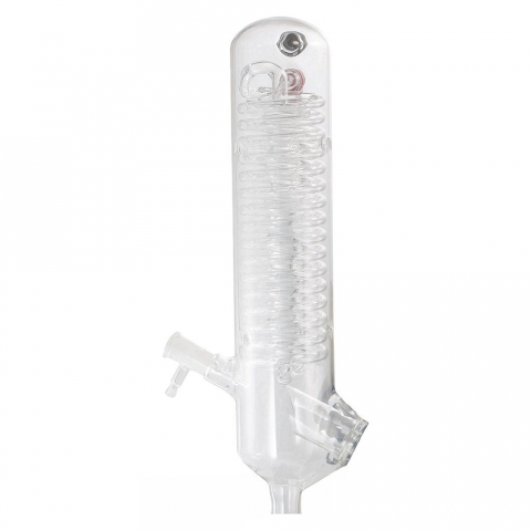 Vertical coiled glass condenser