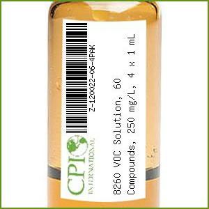 8260 VOC Solution, 60 Compounds, 250 mg/L, 4 x 1 mL