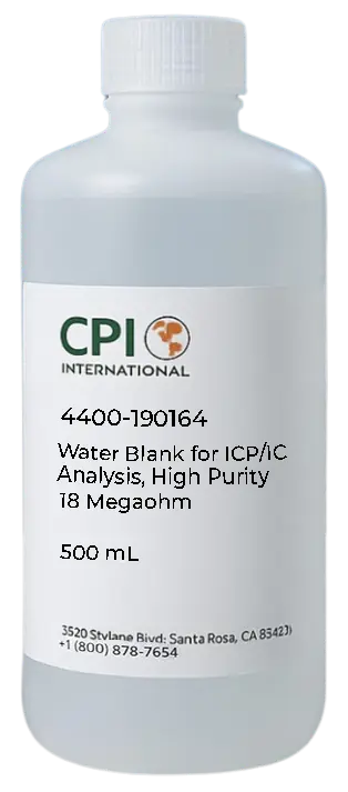 Water Blank for ICP/IC Analysis, High Purity, 18 Megaohm