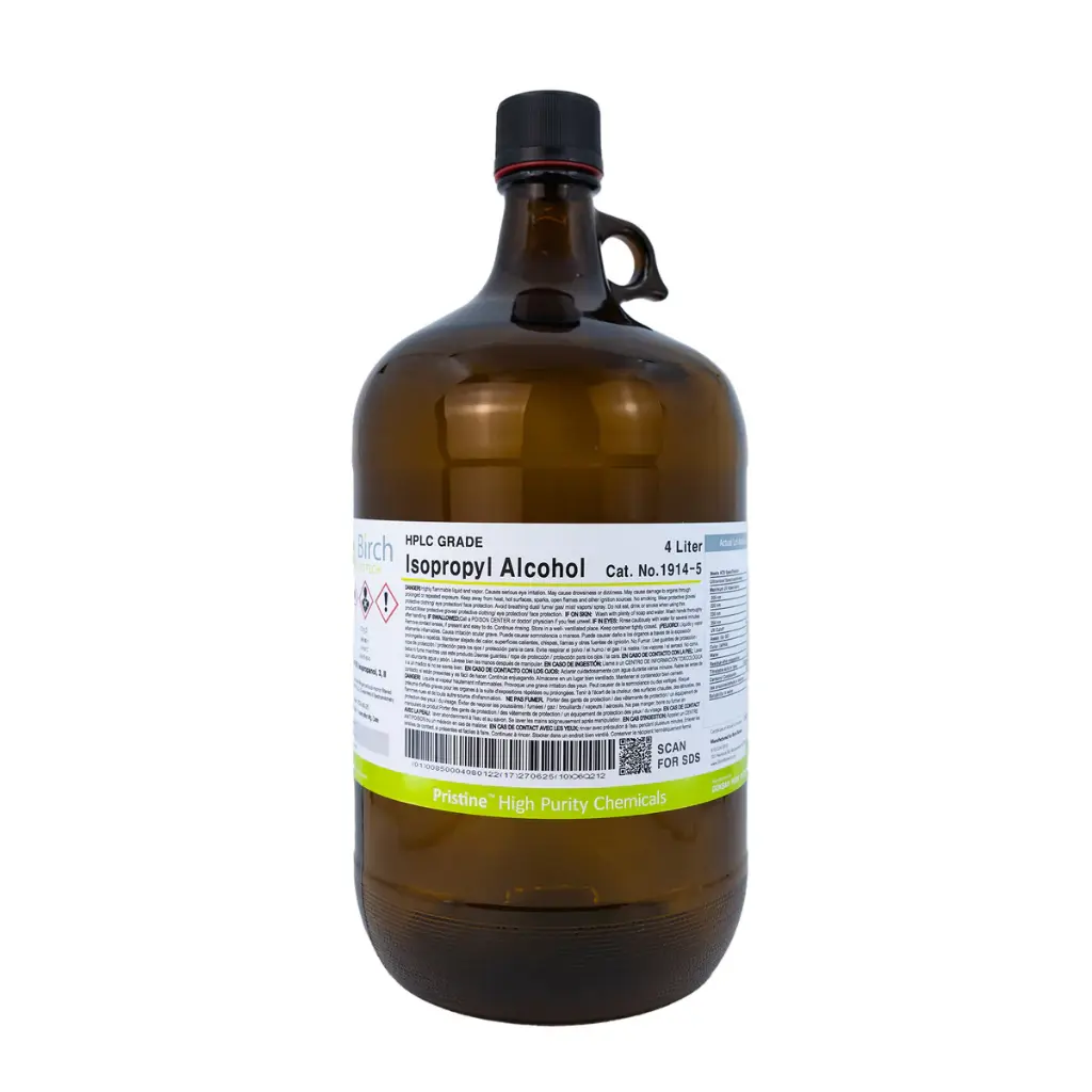 Isopropyl Alcohol, HPLC Grade, >99.9%, 4 x 4L (Brand: Birch)