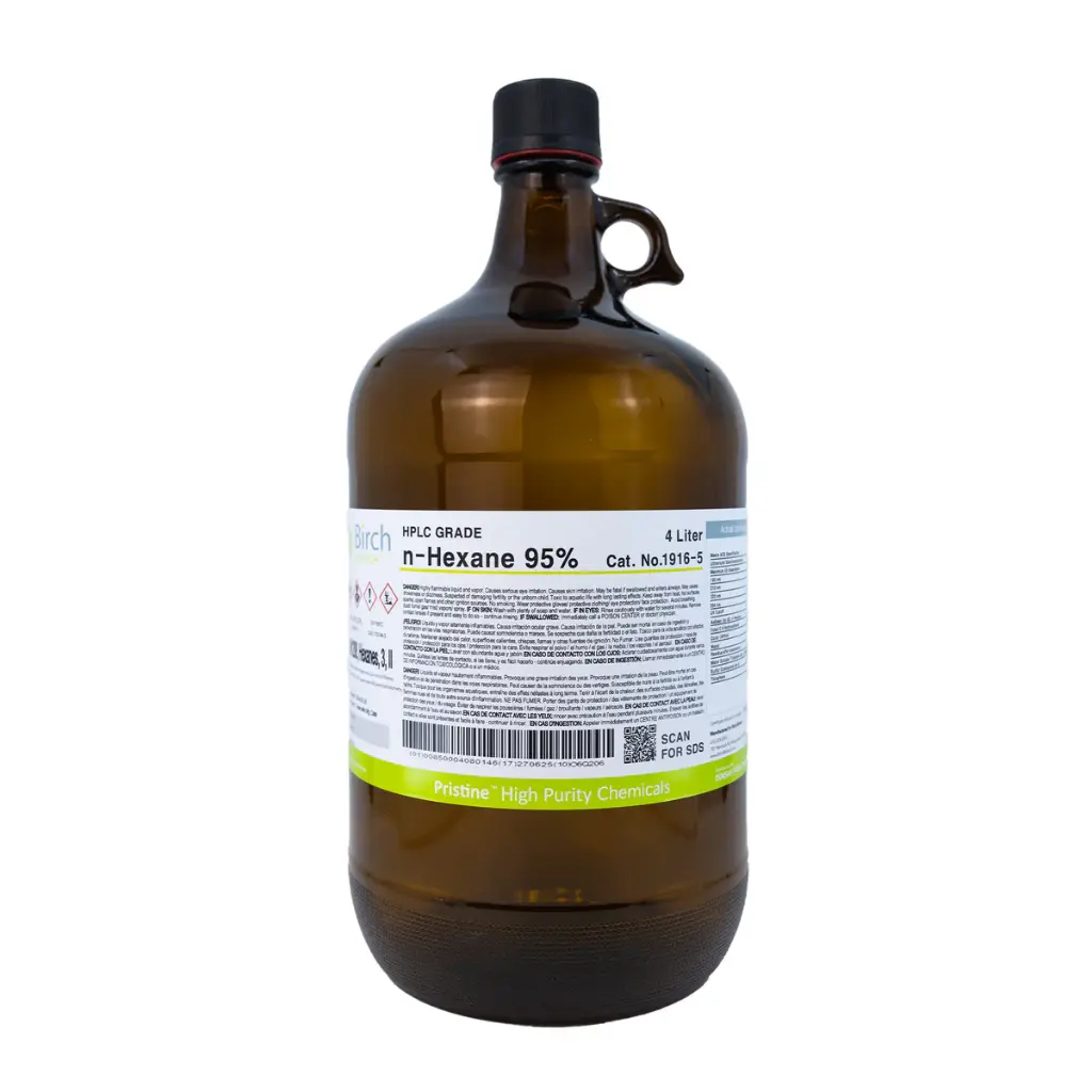 n-Hexane 95%, HPLC Grade, 4 x 4L (Brand: Birch)