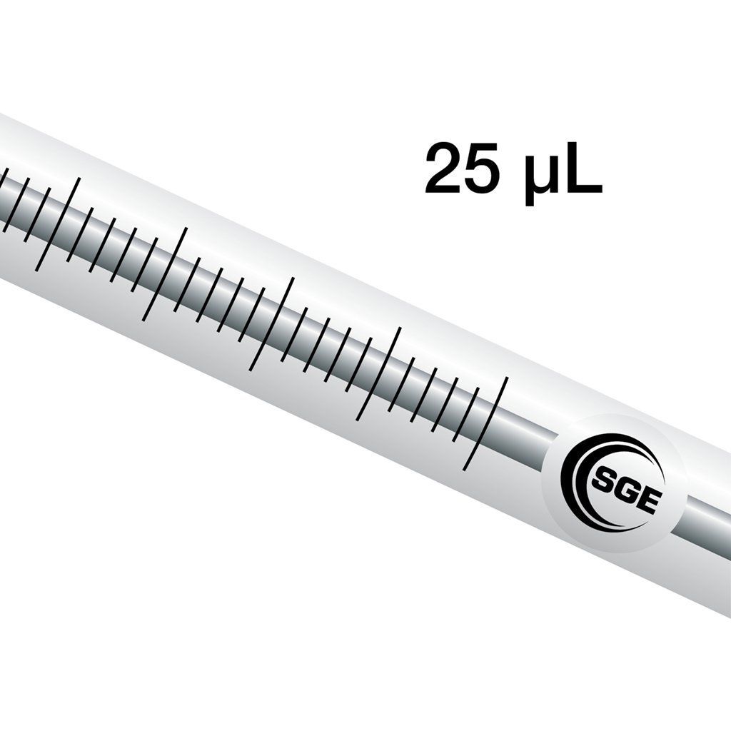 25 µL Fixed Needle Syringe with 5 cm 0.5 mm OD Bevel Tipped Needle