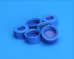 9mm R.A.M.™ Ribbed Cap, Royal Blue, Bonded Clear PTFE/Blue Silicone Ultra Low Bleed Septa - Mass Spec, 1000/pk