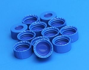 9mm R.A.M.™ Smooth Cap, Royal Blue, Clear PTFE/Blue Silicone Ultra Low Bleed Septa for Mass Spec, 1000/pk