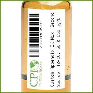 Custom Appendix IX Mix, Second Source, 12-10, 50 & 250 mg/L, 1 ml