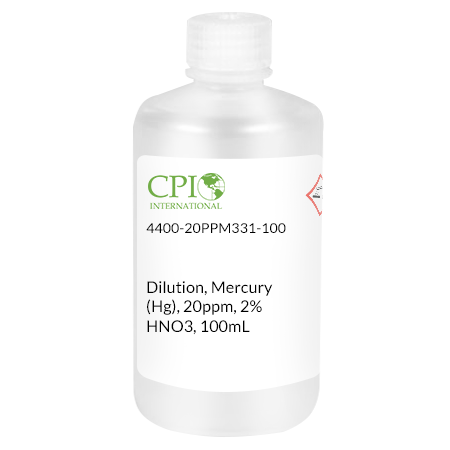 Dilution, Mercury (Hg), 20ppm, 2% HNO3, 100mL