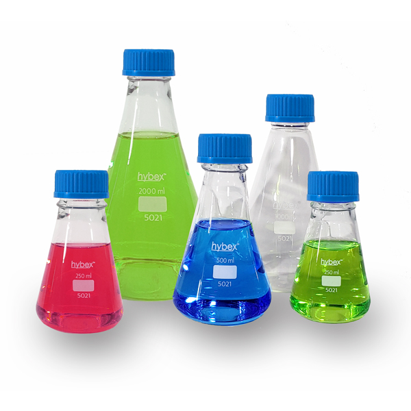 hybex™ Erlenmeyer Flask, threaded with cap, 250ml, case of 12 
