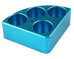 [4750-900004] Blue quarter reaction block, 4 holes 30 ml reaction vessel 28mm dia x 30mm depth