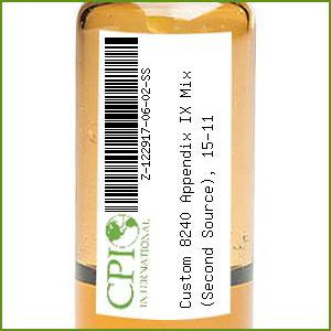 [Z-122917-06-02-SS] Custom 8240 Appendix IX Mix (Second Source), 15-11, 10,000, 20,000, & 100,000 mg/L, 2 x 0.6 ml