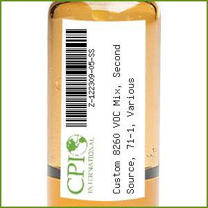 [Z-122309-05-SS] Custom 8260 VOC Mix, Second Source, 71-1, Various Concentrations, 25, 50, & 250 mg/L, 1 ml