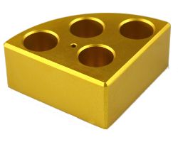 [4750-900049] Gold quarter reaction block, 4 holes 16ml reaction vessel 21.6mm dia x 31.7mm depth